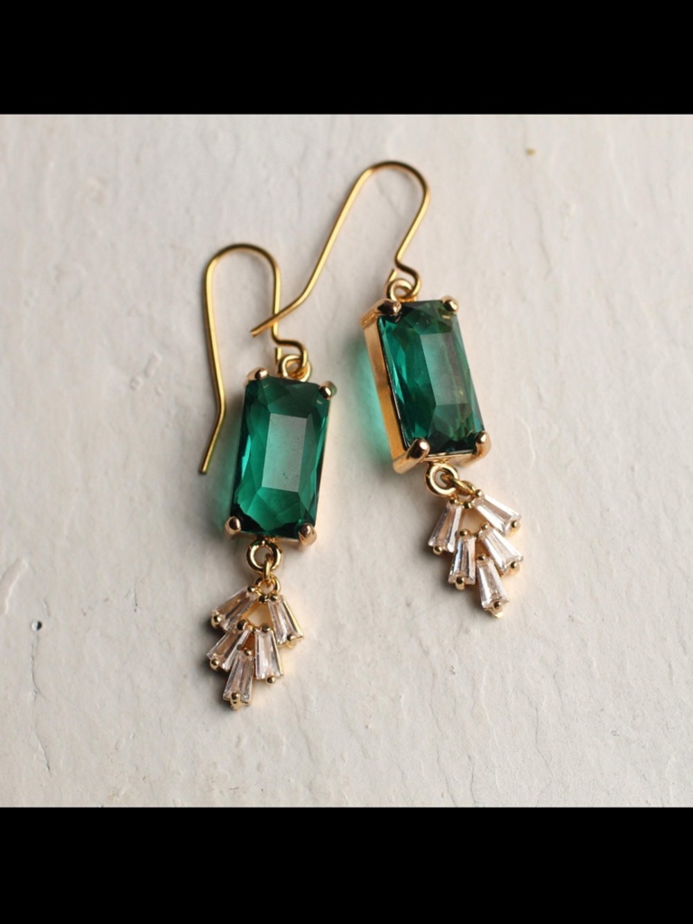 Handmade Gold-Plated Emerald Green Drop Earrings